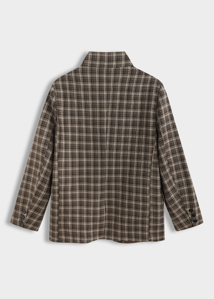Taupe/Choc Check Asymmetric Button Blazer