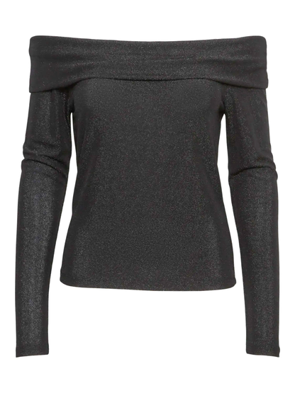 Dynasty Black/Silver Glitter Bardot Top