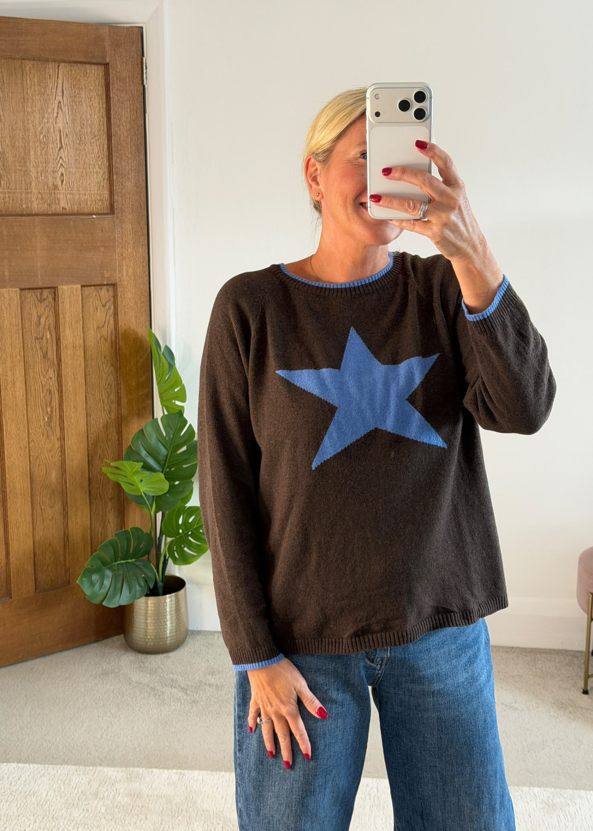 Chocolate/Cornflower Cashmere Mix Star Jumper