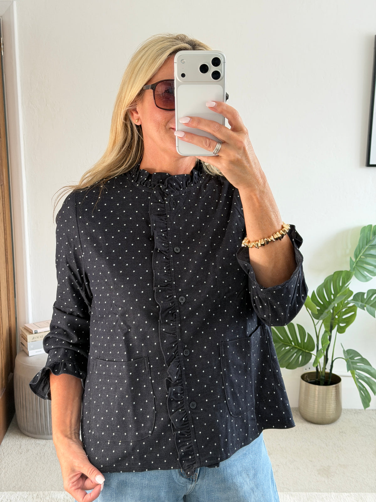 Navy Polka Dot Frill Shacket