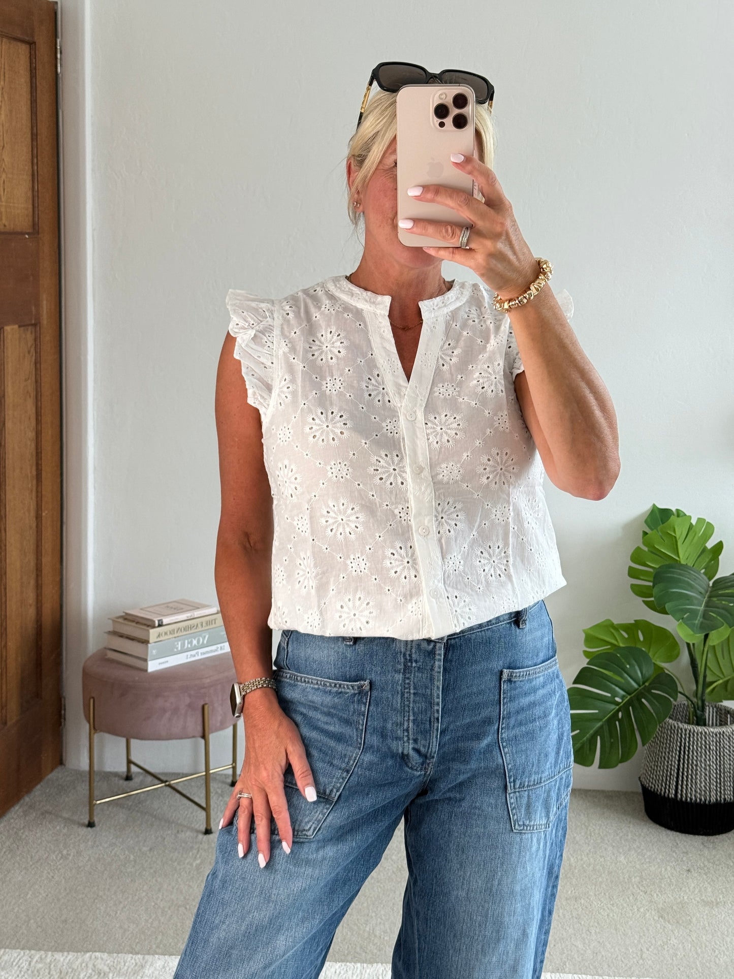 White Floral Broderie Anglaise Blouse