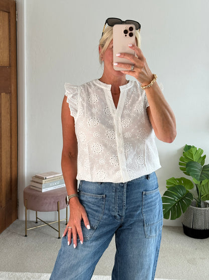 White Floral Broderie Anglaise Blouse