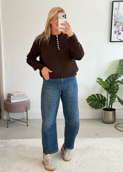 Chocolate Alpaca Mix Button Jumper