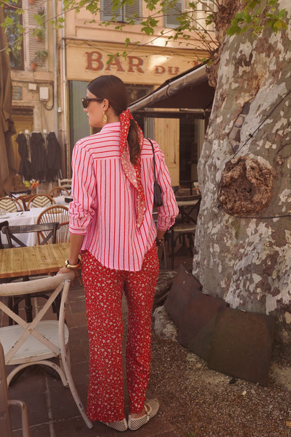 Red Ditsy Floral Trousers
