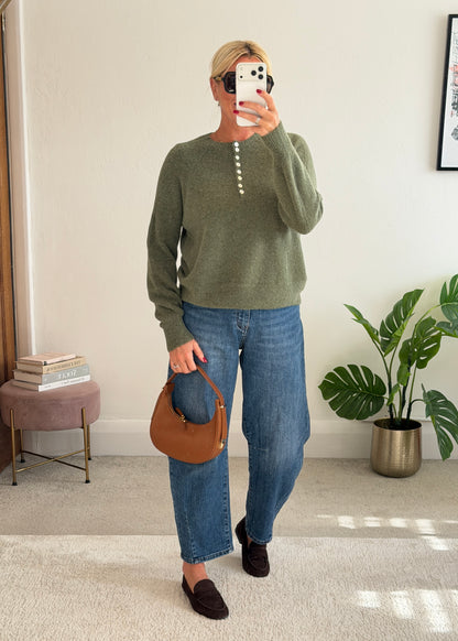Khaki Alpaca Mix Button Jumper
