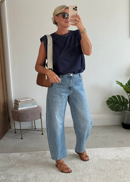 Navy Structured Shoulder T-Shirt
