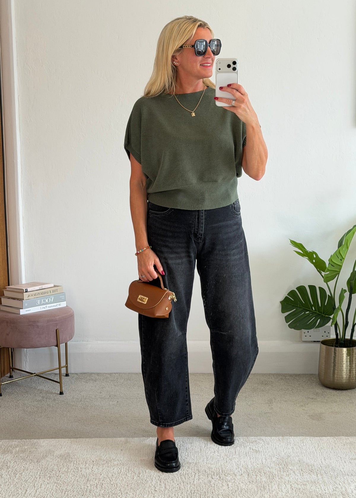 Khaki S/Sleeve Batwing Jumper