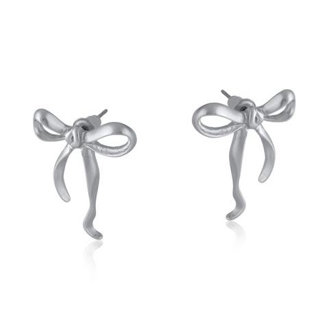 Silver Paloma Bow Matte Earrings