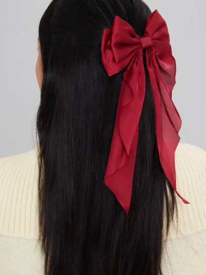Black Satin Large Bow Clip