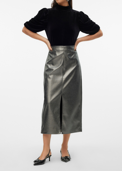 Camilla Gunmetal PU High Waist Pencil Skirt
