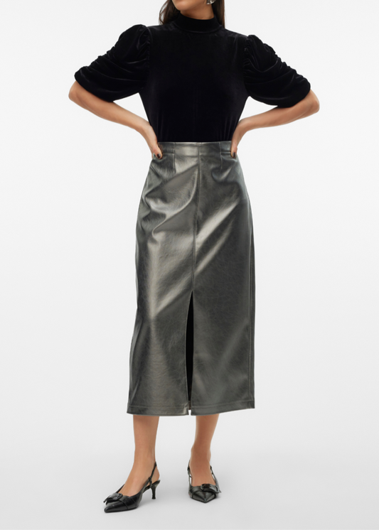 Camilla Gunmetal PU High Waist Pencil Skirt