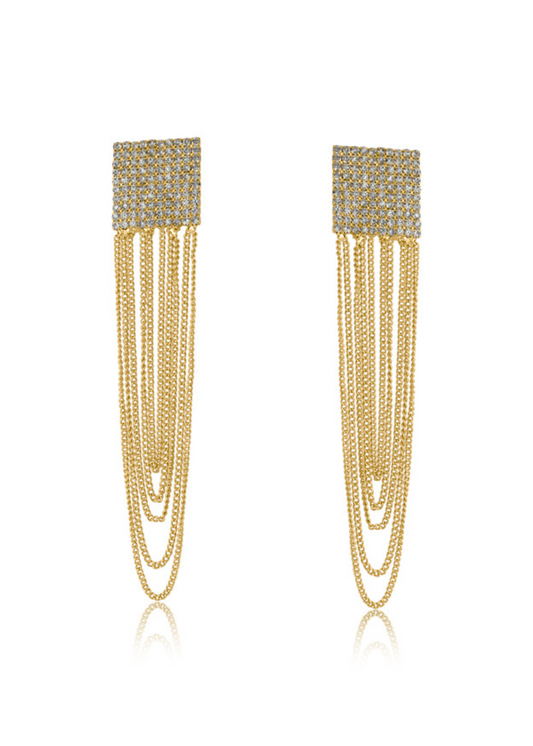 Gold Diamanté Fringe Earrings