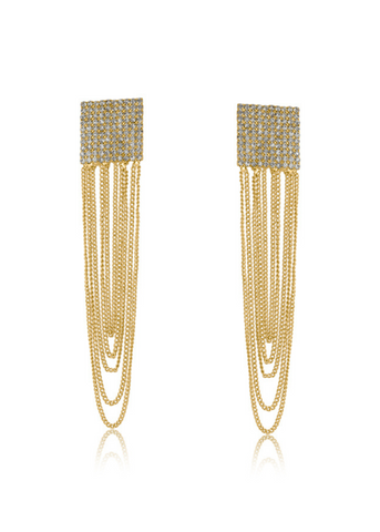 Gold Diamanté Fringe Earrings