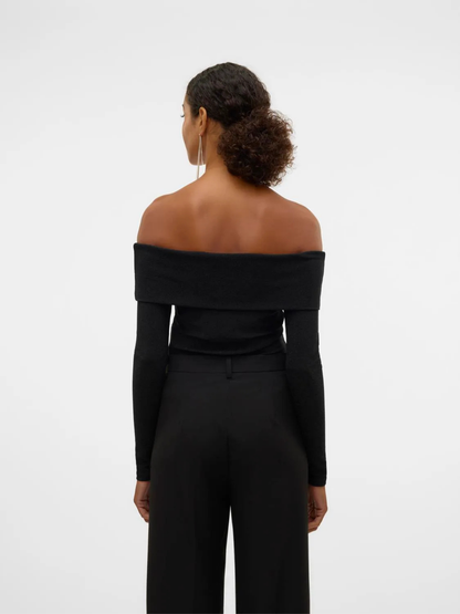 Dynasty Black/Silver Glitter Bardot Top