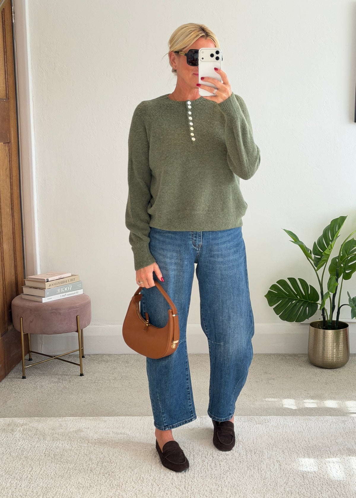 Khaki Alpaca Mix Button Jumper