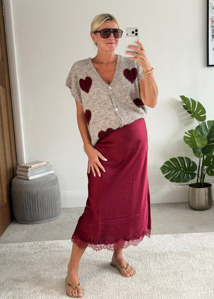 Mocha/Bordeaux Oversized Heart Cardigan