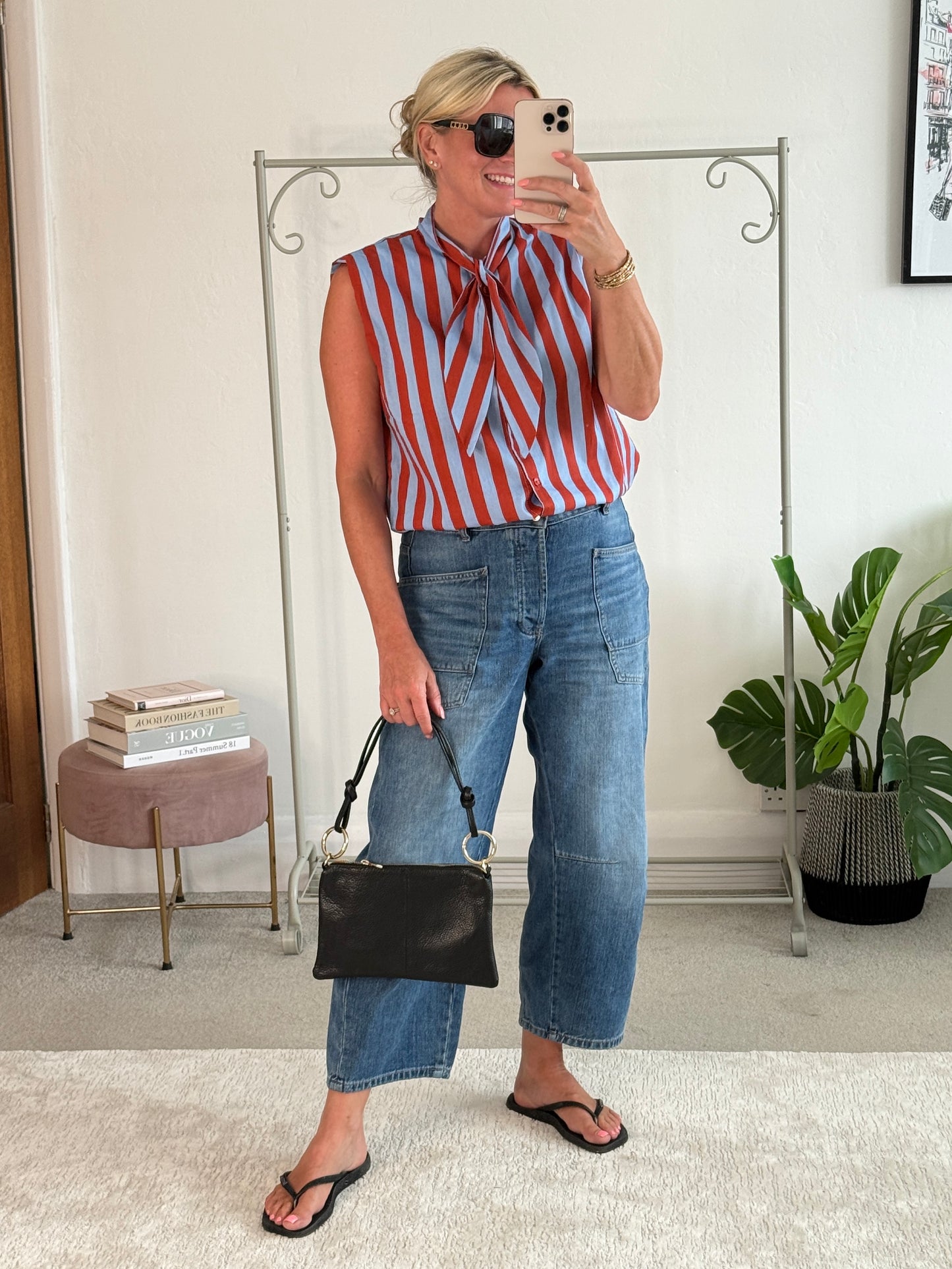 Cornflower Blue Stripe Tie-Neck Blouse
