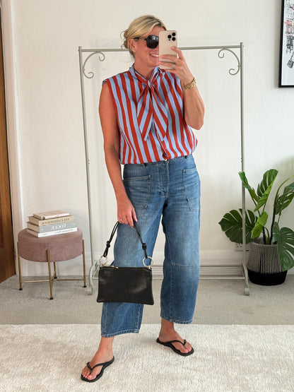 Cornflower Blue Stripe Tie-Neck Blouse