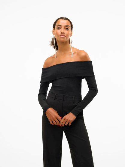 Dynasty Black/Silver Glitter Bardot Top