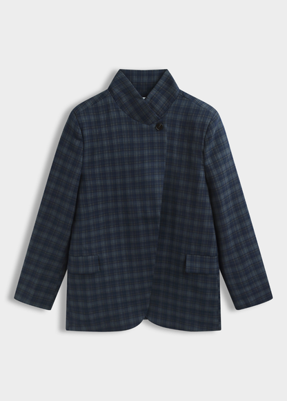 Taupe/Choc Check Asymmetric Button Blazer
