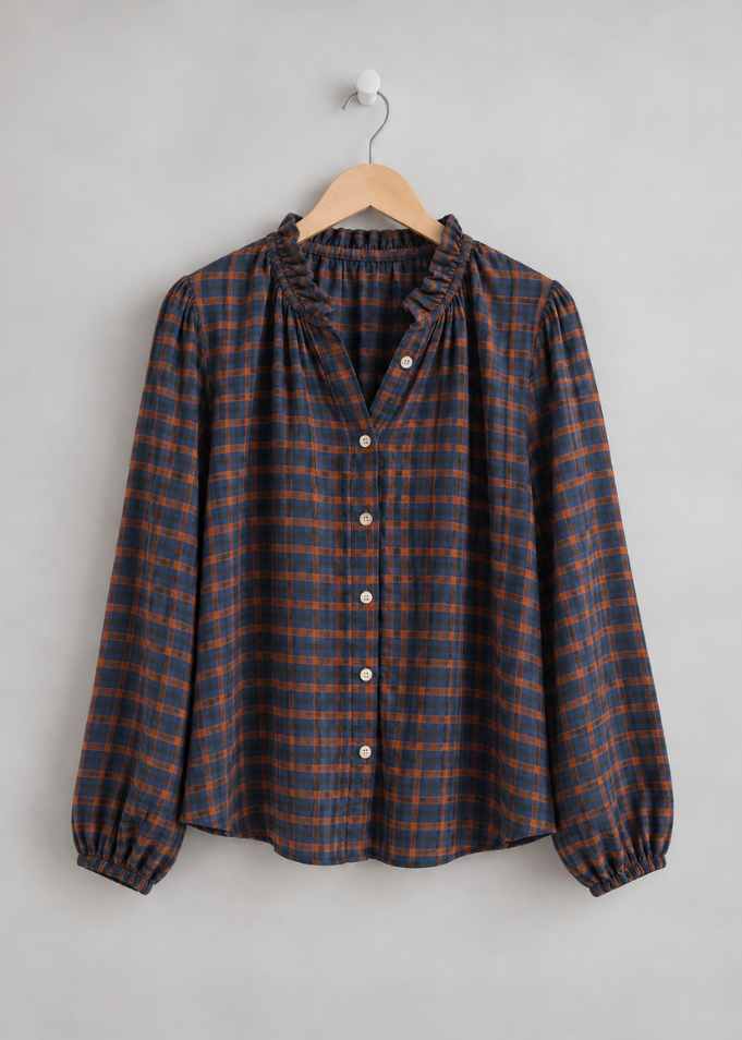 Black Heritage Check Frill Collar Blouse