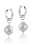 Silver Pearl Drop Hoop Earrings