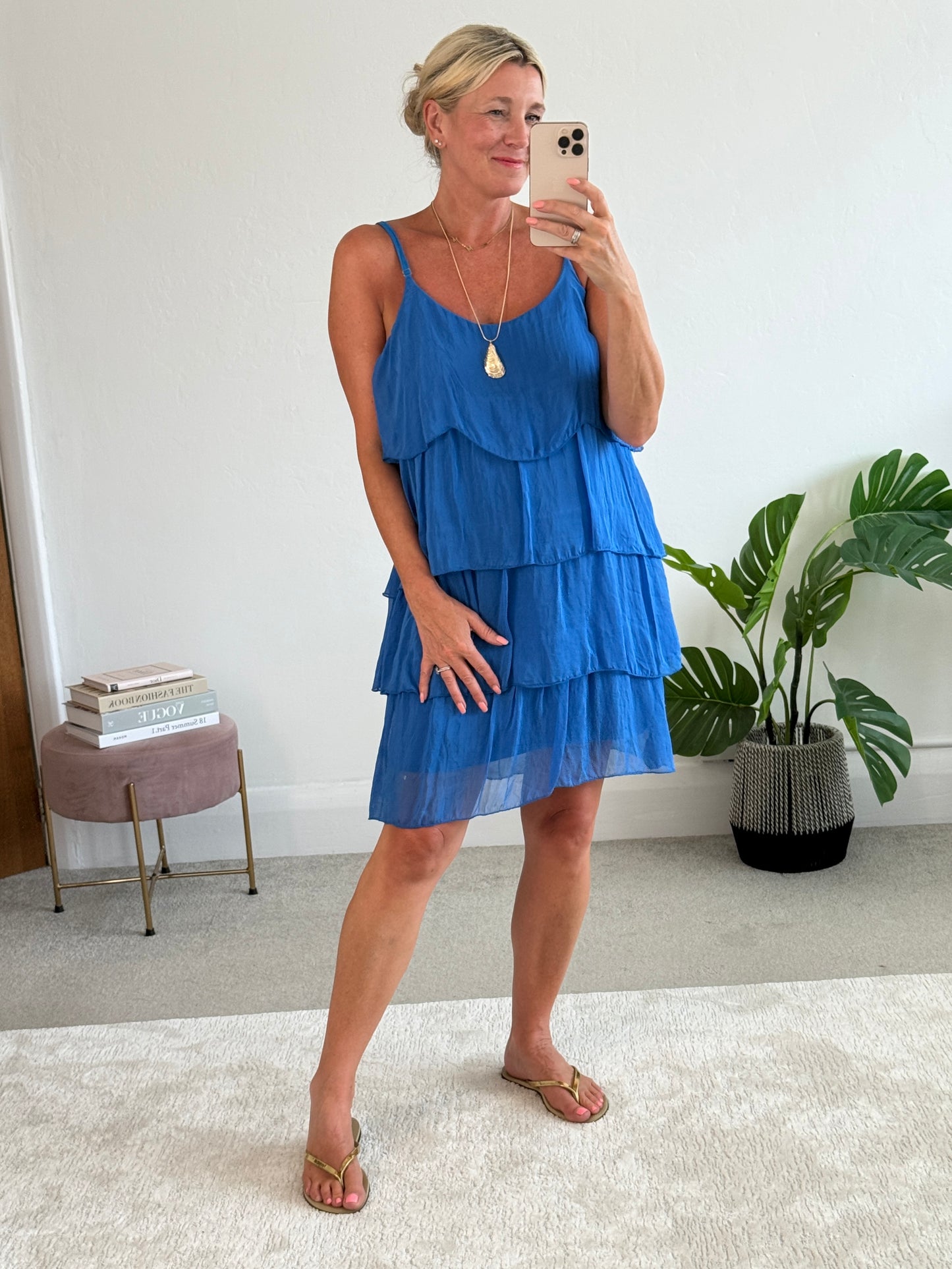 Cobalt Silk Mix Strappy Frill Dress