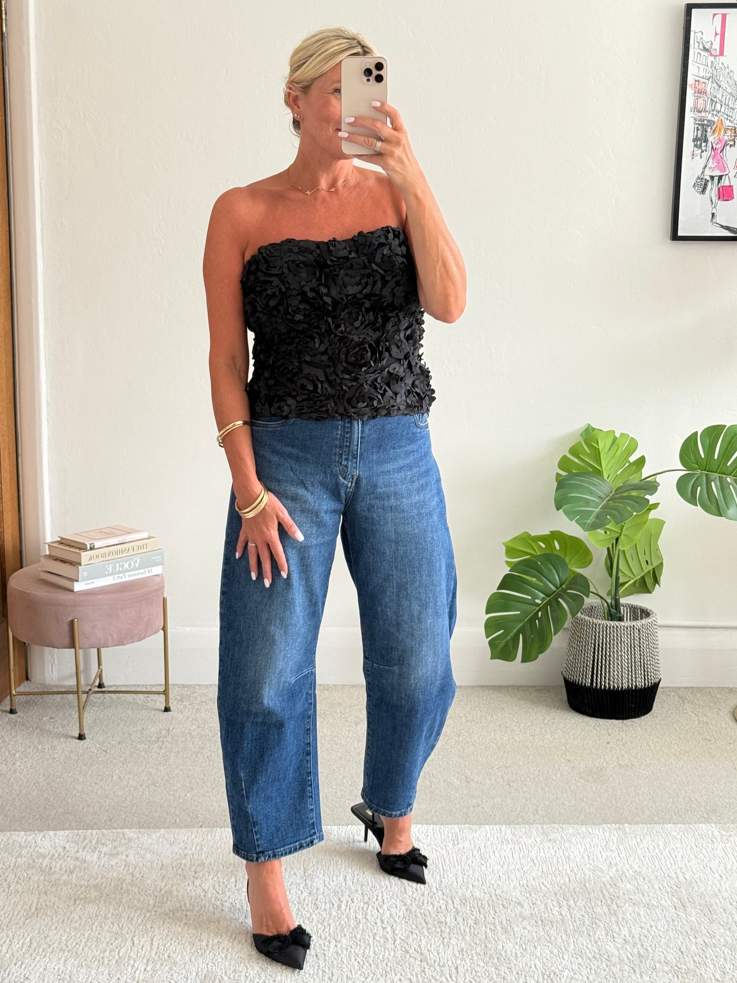 Black 3D Floral Bandeau Top