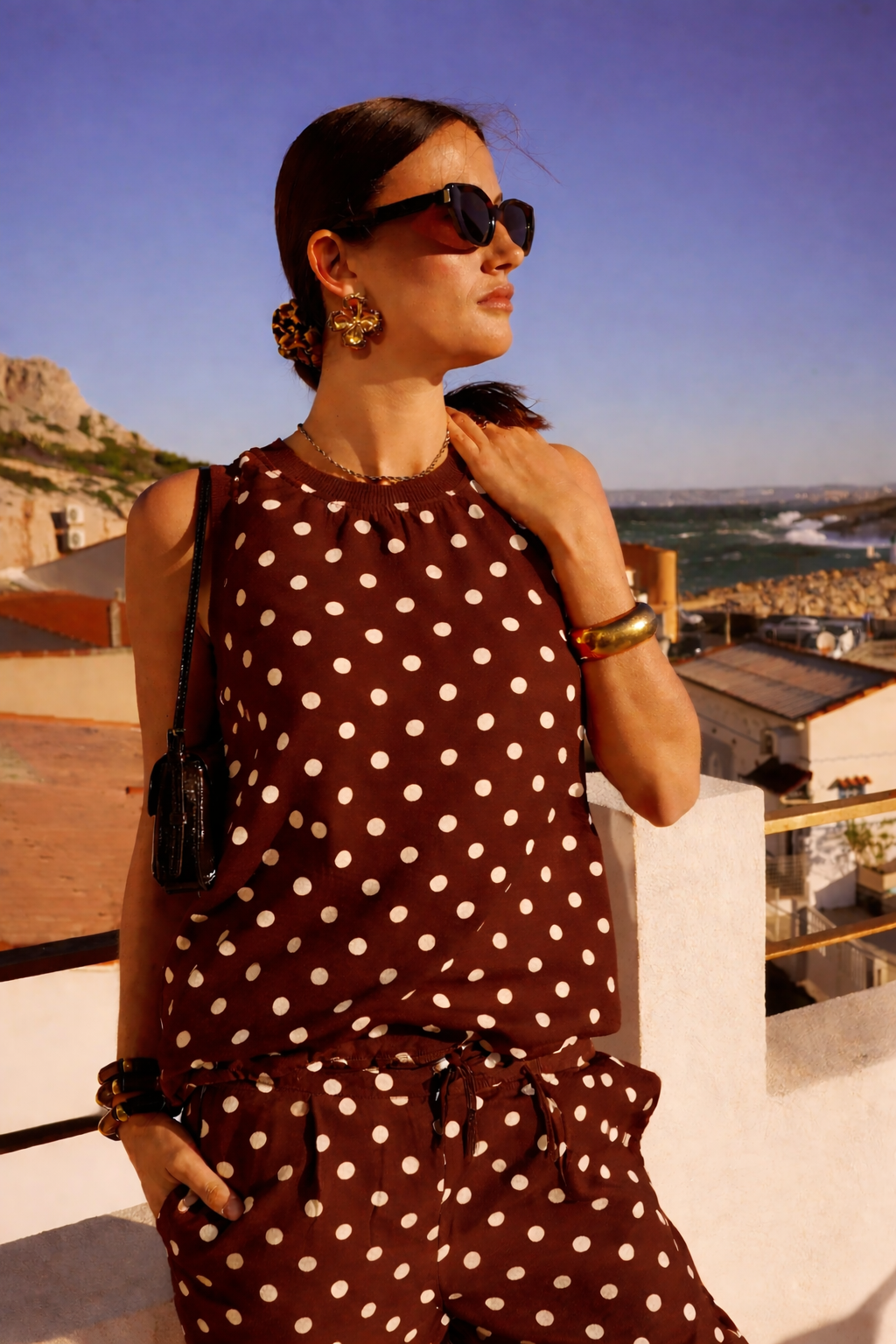 Brown/White Polka Dot Top (Co-ord Avail)