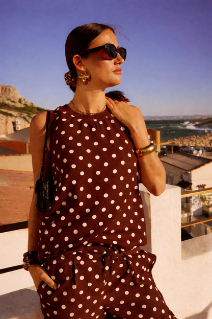 Brown/White Polka Dot Top (Co-ord Avail)