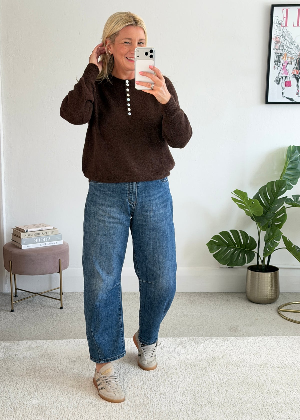 Chocolate Alpaca Mix Button Jumper