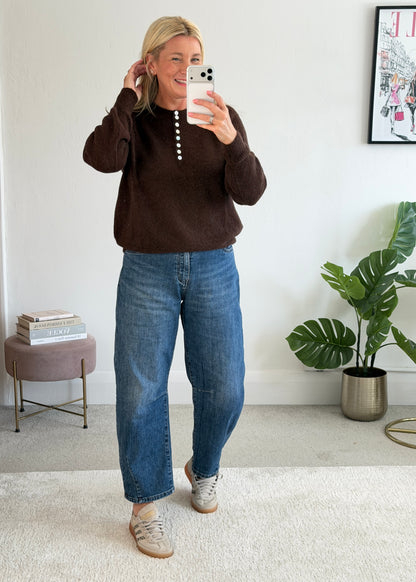 Chocolate Alpaca Mix Button Jumper