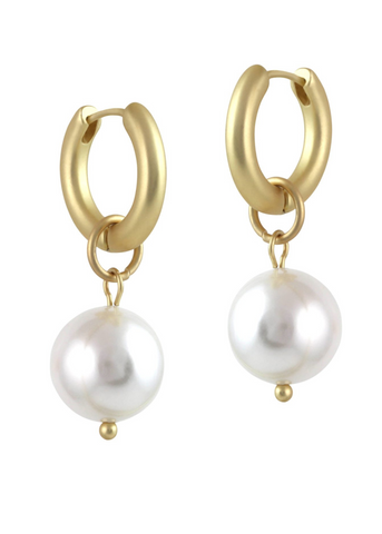 Gold Pearl Drop Hoop Earrings