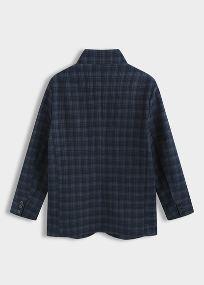 Taupe/Choc Check Asymmetric Button Blazer