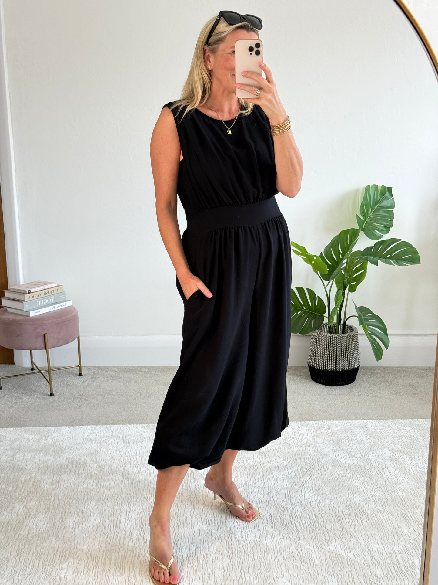 Black Elasticated Sleeveless Harem Jumpsuit
