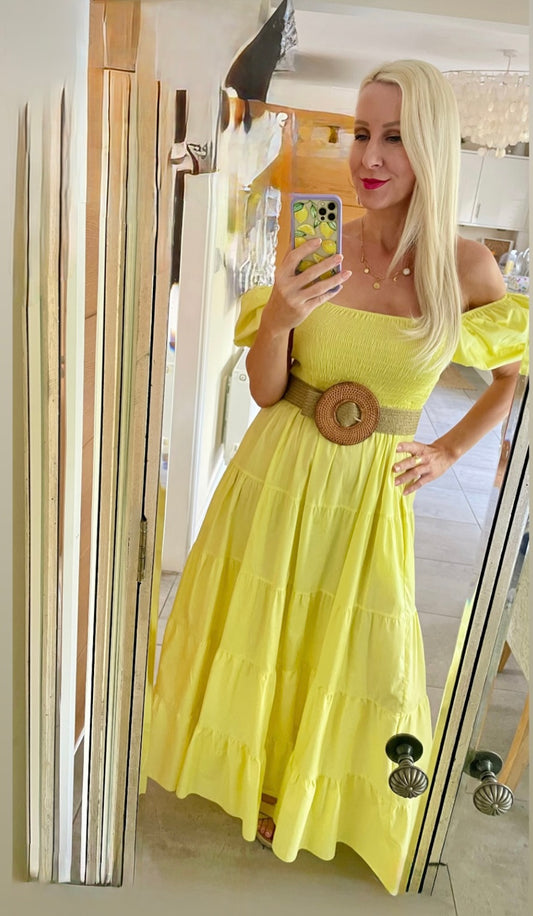 Yellow Puff Shoulder Maxi Dress