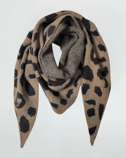 Camel Triangle Leopard Print Scarf