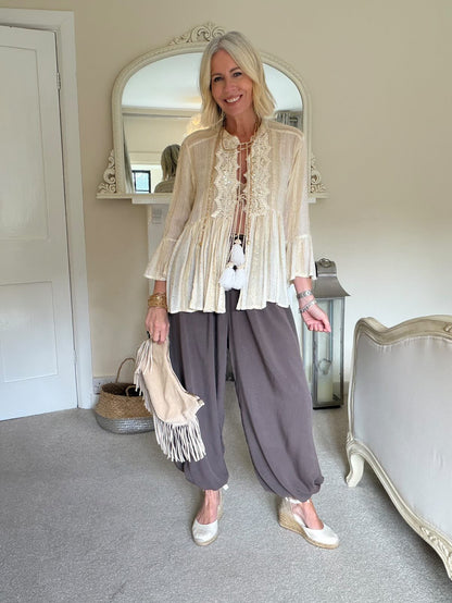 Denim Blue Viscose Balloon Leg Trousers - PRE ORDER