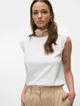 Emily Navy Broderie Anglaise Cap Sleeve T Shirt