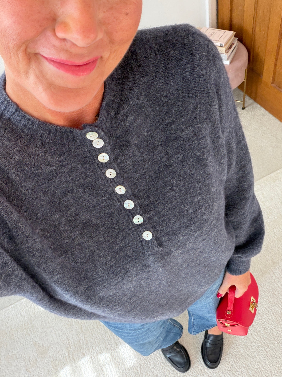 Grey Alpaca Mix Button Jumper