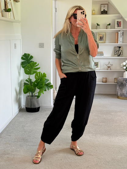Khaki Silk Mix 1/2 Sleeve Bomber Jacket