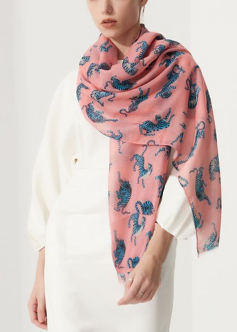 Pink With Blue Leopard Scarf