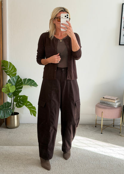 Chocolate Barrel Leg Cargo Trousers