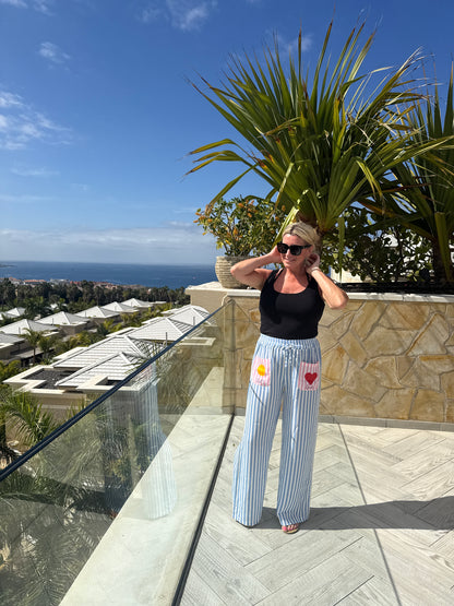 Blue Candy Stripe Linen Mix Trousers