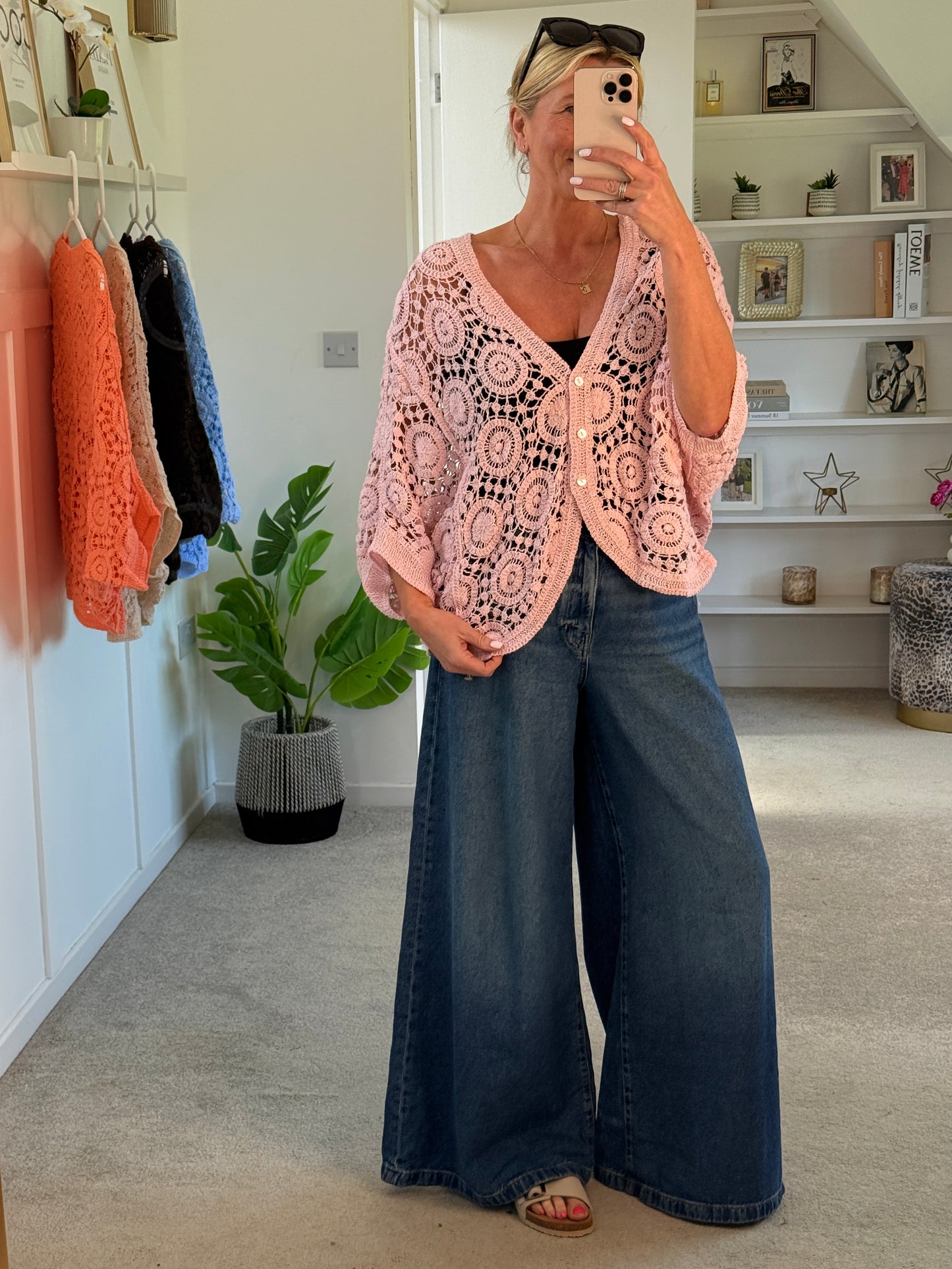 Baby Pink Circle Design Crochet Cardigan