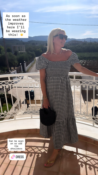 Navy Printed Scallop Detail Dress