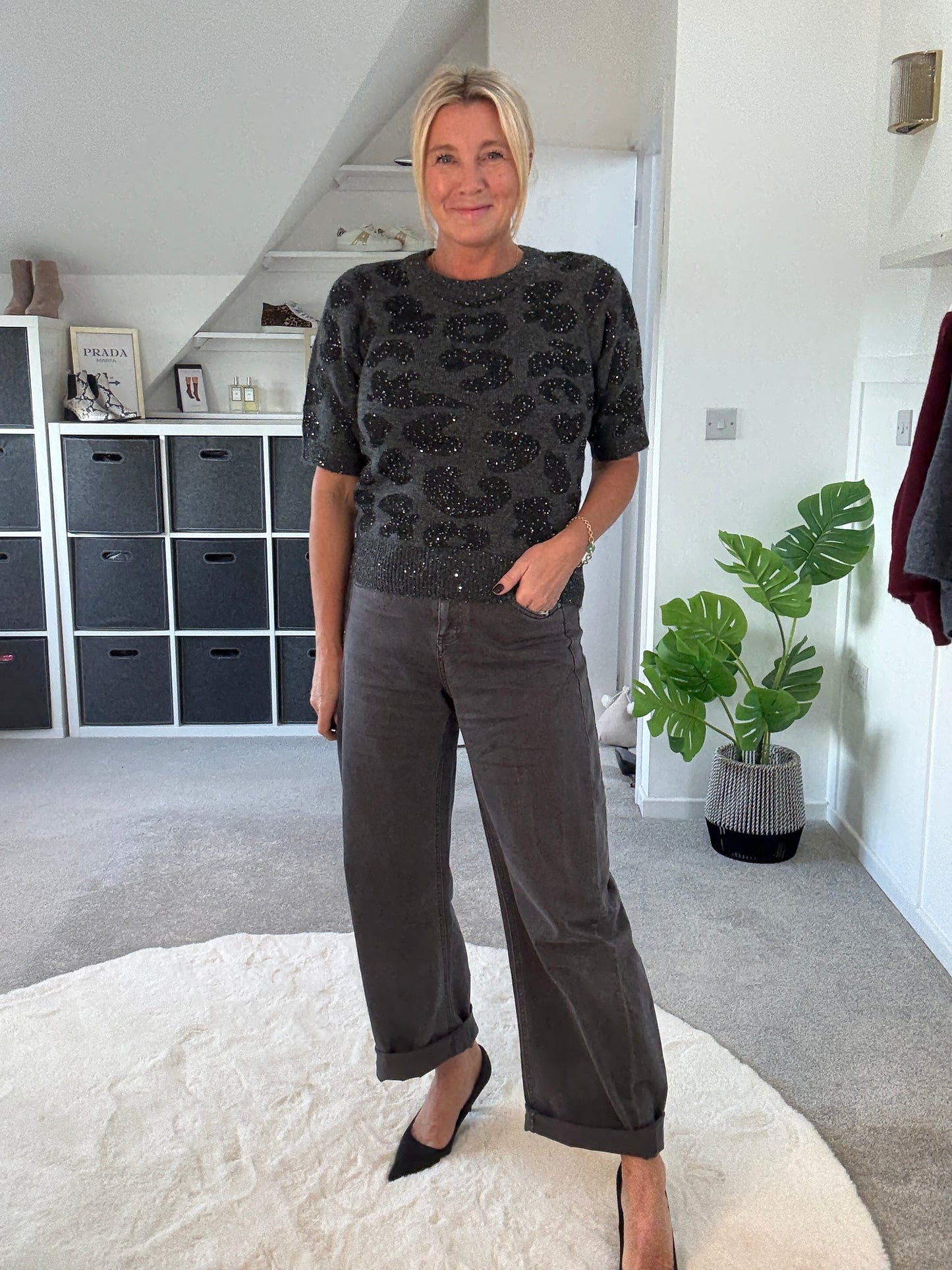 Dk Grey Sequin Animal Cardigan