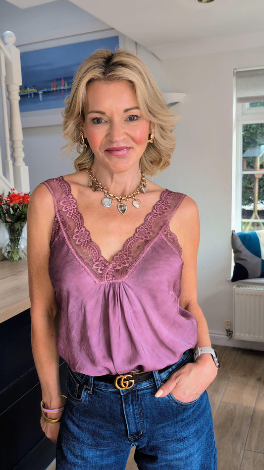 Mulberry Satin/Lace Cami Top - PRE ORDER