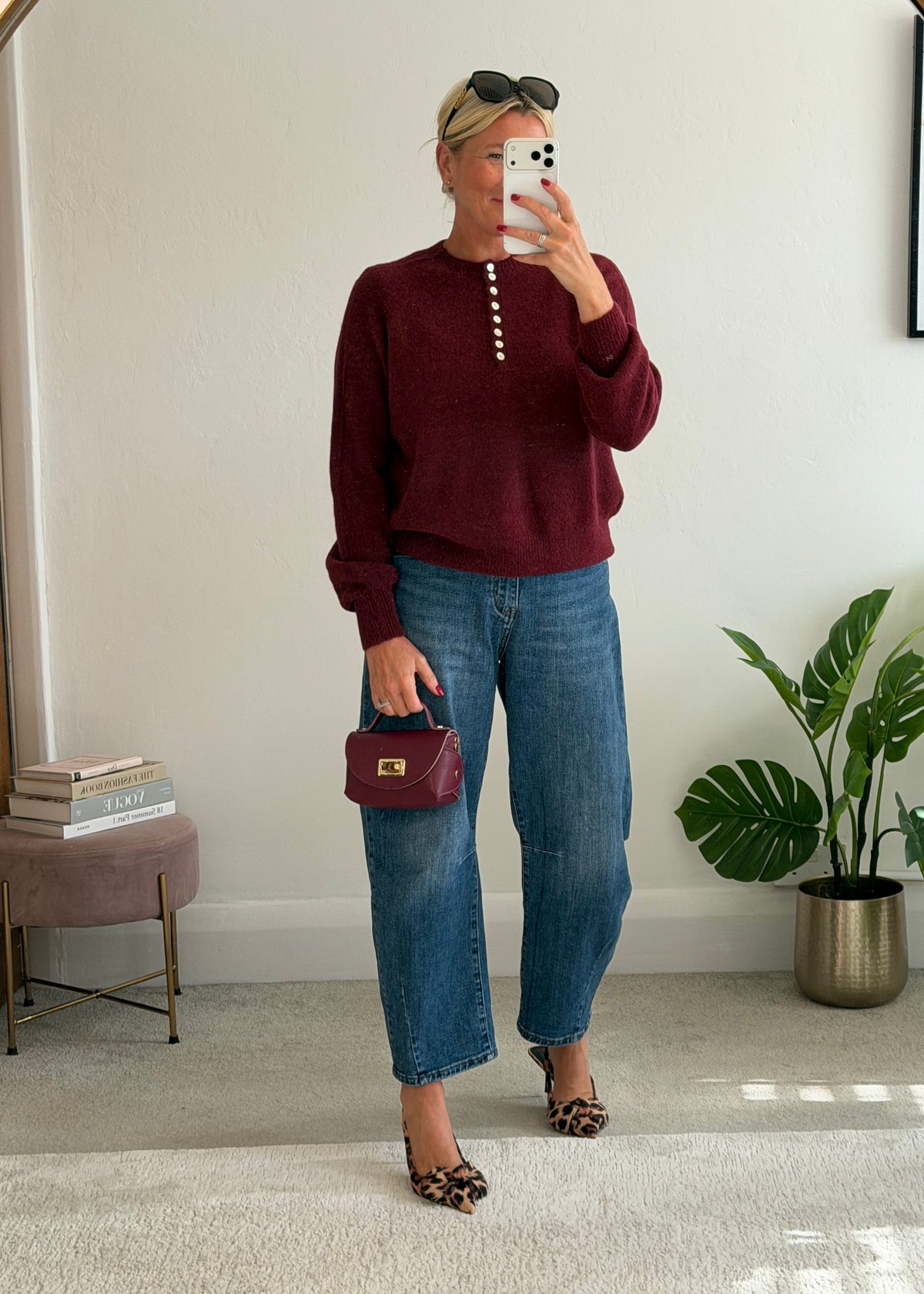 Burgundy Alpaca Mix Button Jumper