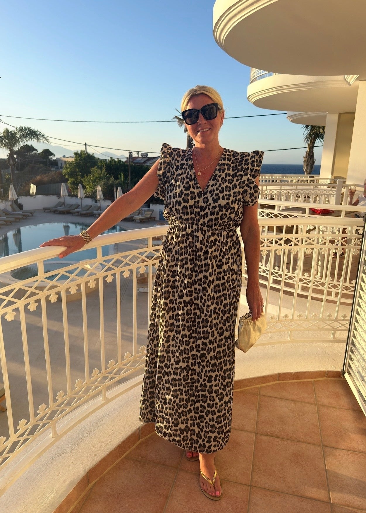 Cream Leopard Print Frill Sleeve Maxi Dress